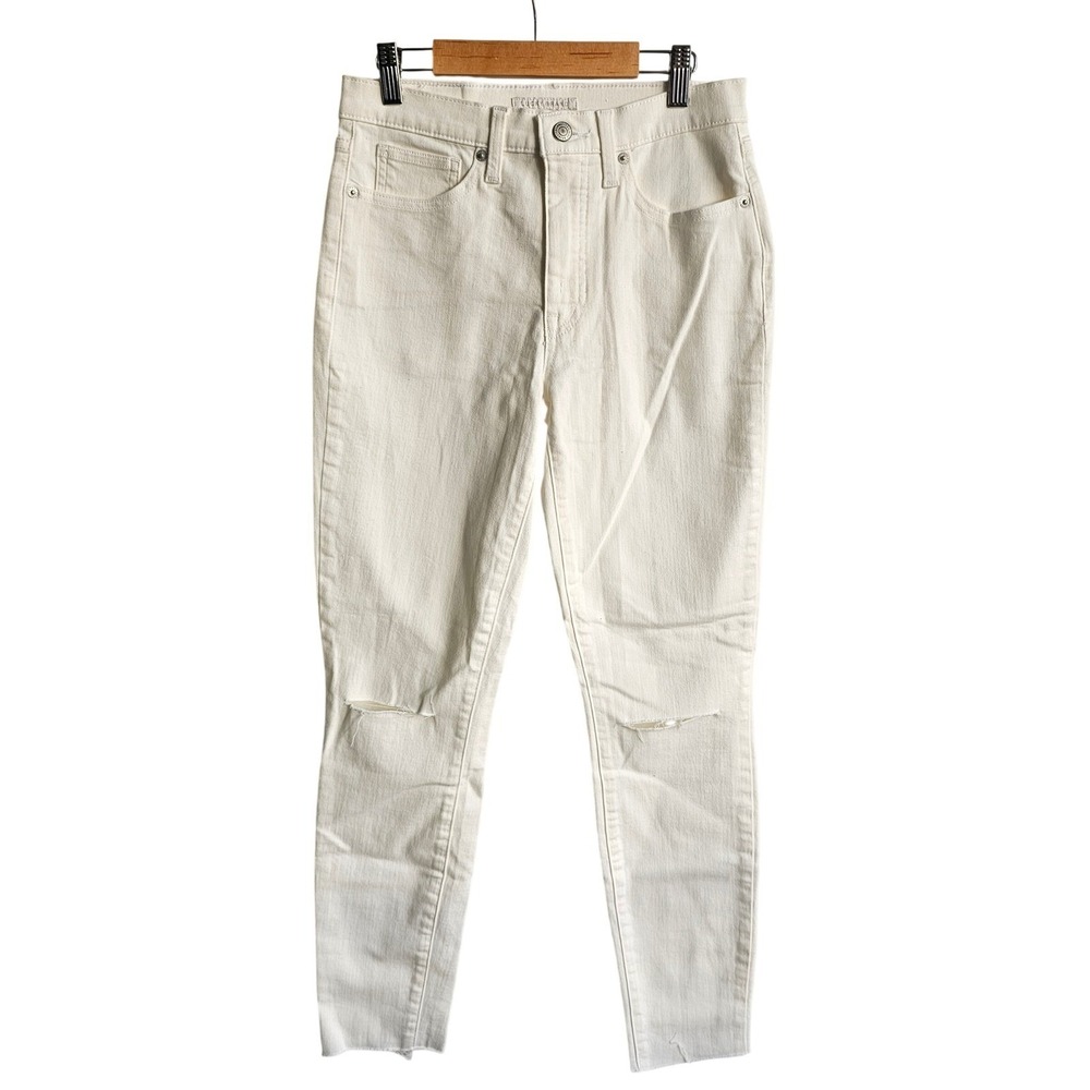 Lucky Brand Bridgette High Rise Skinny Jeans Cream Distressed Raw Hem Size 28